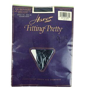 Hanes Queensize Day Sheer Control Top Pantyhose Classic Navy Size 4X Reinforced